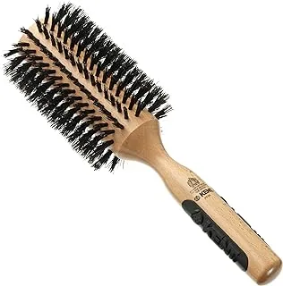 Kent PF09 70mm Wooden Round Brush | Mixed Bristle for Curling and Smoothing | Ideal for Adding Volume and Glossy Finish | Embossed Rubber Grip | Beechwood Handle | Suitable for All Hair Types