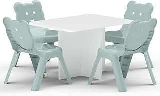 Mahmayi Kids' Playroom Furniture Combo Set - 1 White Table(80X50) and 4 Light Grey Plastic Chairs for Your Child's Creative Play, Learning, and Fun Activities, Perfect for Toddlers and Preschoolers