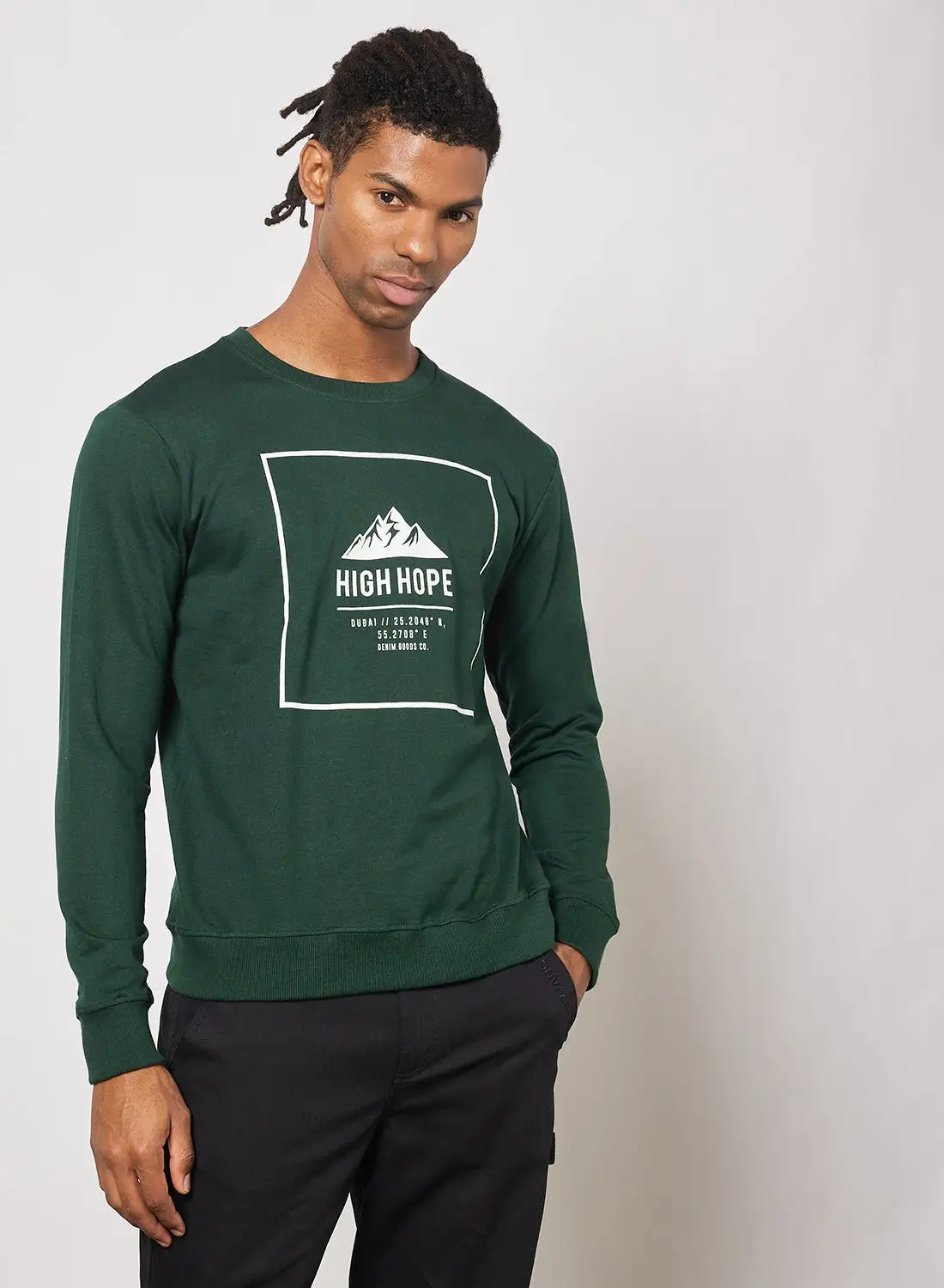 QUWA Casual Printed Sweatshirt Bottle Green