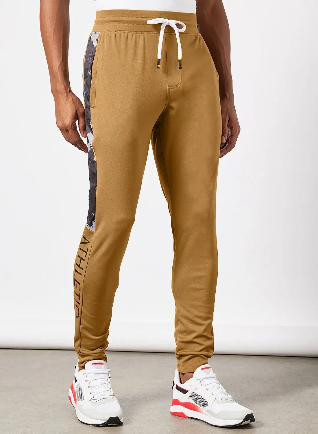 Athletiq Logo Drawstring Training Joggers Khaki