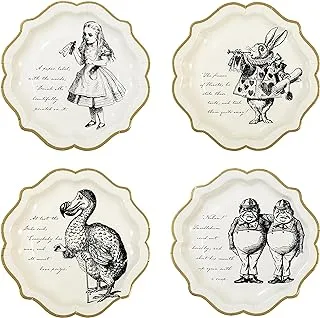 Talking Tables Truly Alice in Wonderland Medium Scalloped Paper Plates 12-Pack, White/Black