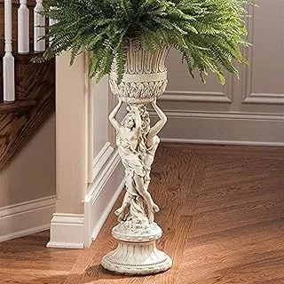 Design Toscano KY9055 Les Filles JoyEUses Pedestal Column Plant Stand With Urn, Antique Stone