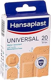 Hansaplast Universal Water-Resistant Plasters, Breathable Material with Strong Adhesion and Water-Resistant Non-stick Wound Care Strips, Suitable for Covering Everyday Wounds, 20 Strips