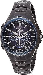 Seiko SSG010 Watch for Men - Coutura Collection - Radio Sync Solar Chronograph, Two-Tone Stainless Steel Case & Bracelet, Black Dial with Lumibrite Hands & Markers, and Date Calendar