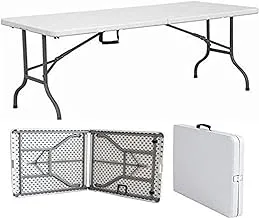 Showay Multi-Functional Adjustable Folding Table Portable Plastic Picnic Party Camping Table Indoor Outdoor, Size 180X74X74Cm, Maple, Off-White