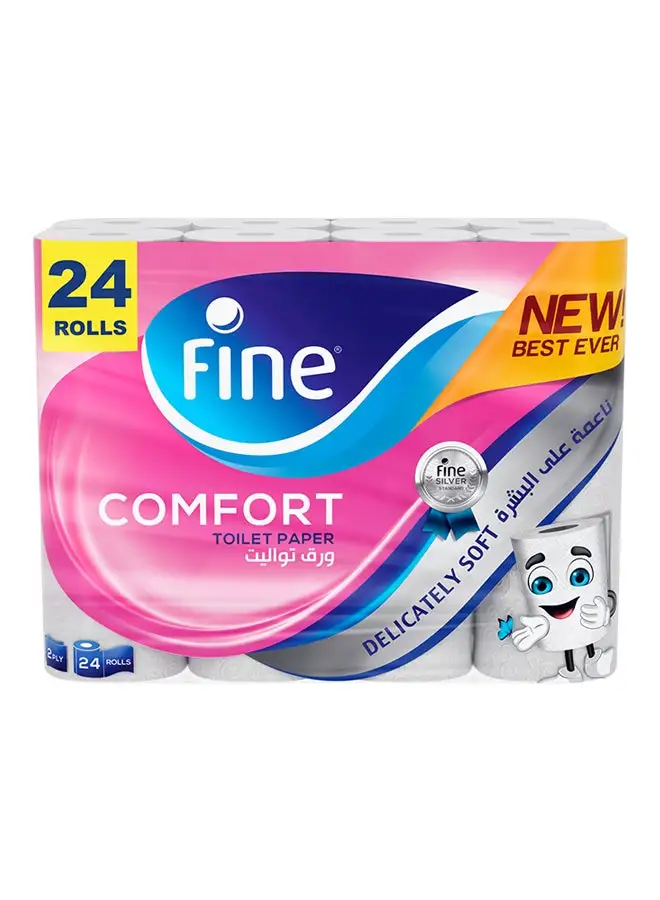 Fine Toilet Paper Tissue Comfort Sterilized For Germ Protection 180 Sheets X 2 Ply, 24 Rolls White