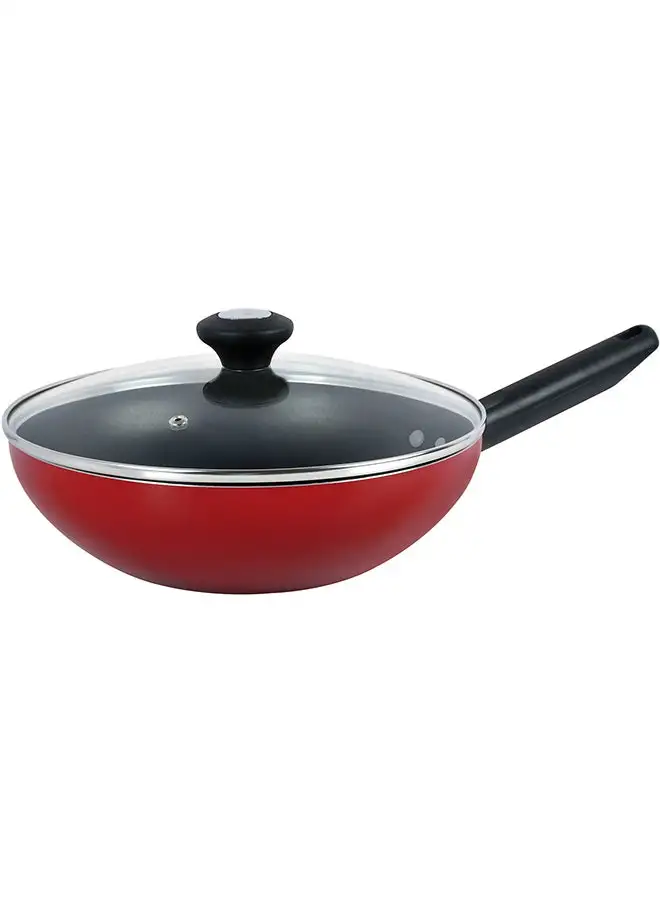 Prestige Classique Covered Wok Glass Lid Red/Black 30cm