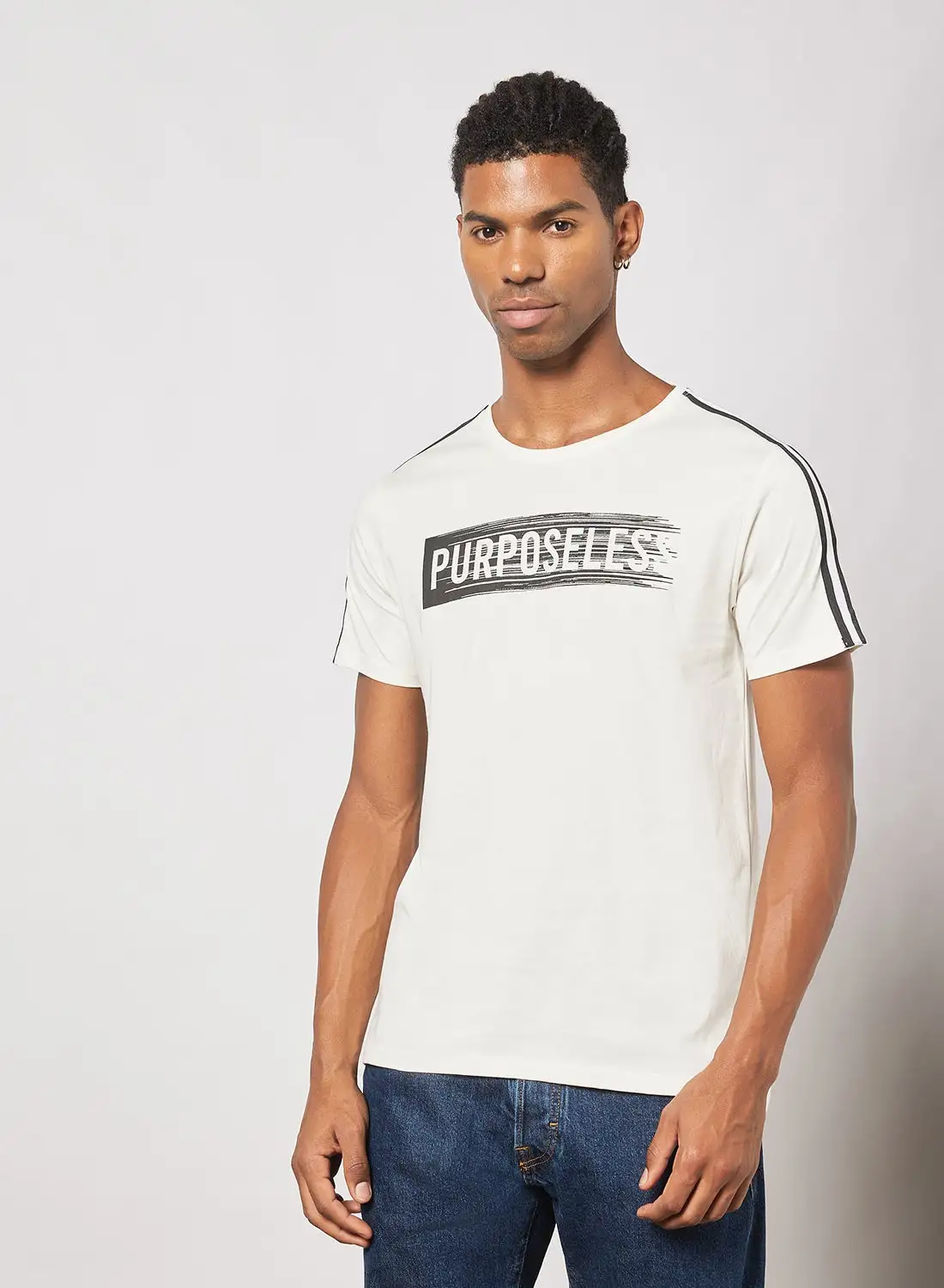 QUWA Tape Attached Casual T-Shirt Off White