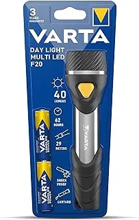 Varta Day Light Multi LED F20 Flashlight with Rubber Elements, Precise Focusing, and High-Power LED for Outdoor Adventures