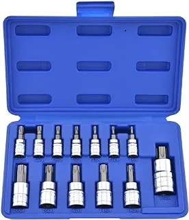 Neiko 10073A Tamper Proof Torx Bit Socket Set |13-Piece | S2 Steel Bits & Cr-V Steel Sockets | Tt8 – Tt60, One Size