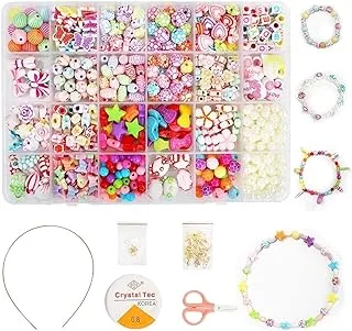 Mumoo Bear Children DIY Bead Set, 550pcs Pony Alphabet Pop Beads for Making Necklace Bracelet Ring, Art Craft & Jewellery Making Kit for Kids Girls Age 4 5 6 7 8, 24 Types