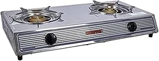 Geepas Stainless Steel Gas Cooker- GGC31033| 2 Heavy Duty Cast Iron Burner With Electroplated Pan Support| Auto Ignition System, LPG Gas Stove, Perfect For Homes, Apartments| Silver, 2 Years Warranty