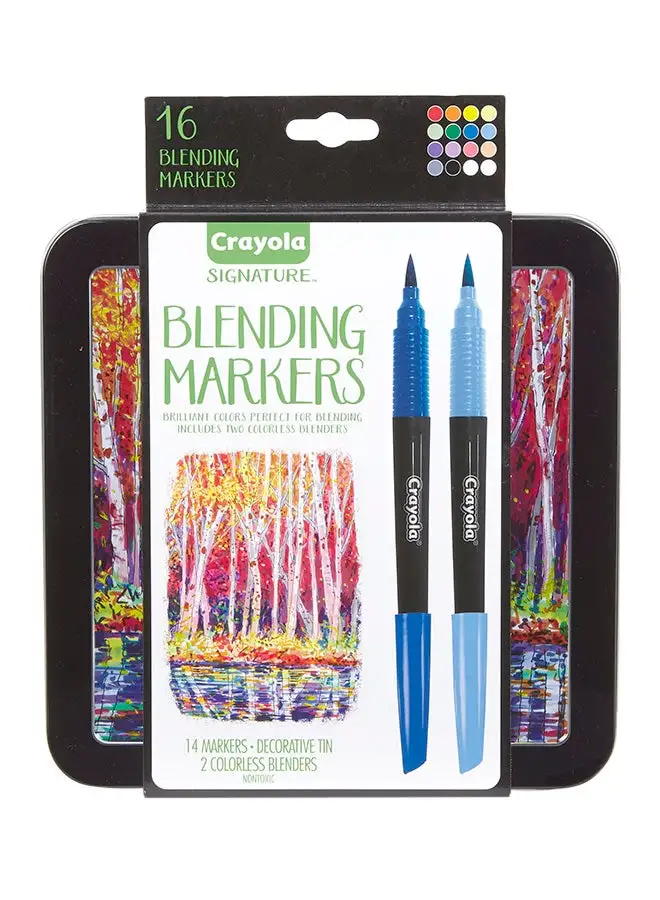 Crayola Signature Blending Markers With Tin, 16 Count 20.47x19.69x3.81cm