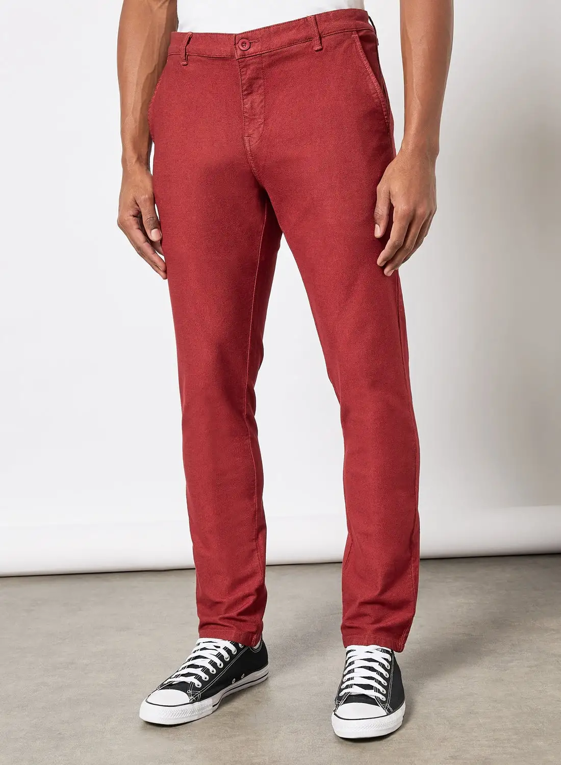 QUWA Men Dobby Self Textured Trousers Cherry Brown