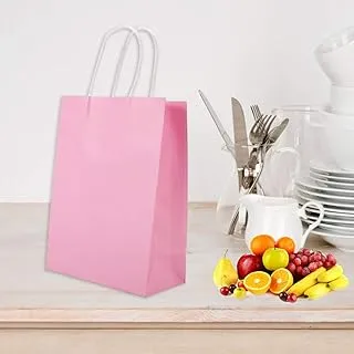 SHOWAY Candy Favor Bag, Kraft Paper Gift Bag 25 PCS Wedding Candy Favor Bag Durable Kraft Paper, Large Capacity With Handle for Going Shopping Outgoing(pink)