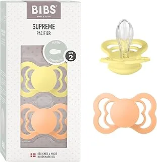 Bibs Supreme Silicone Pacifier for 6+ Months Toddlers 2-Pieces, Size 2, Sunshine/Peach Sunset