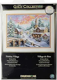 مجموعة Dimensions Gold Collection عد عبر الابره ، Holiday Village Christmas Cross Stitch ، 16 Count Dove Grey Aida ، 12 '' x 16 ''