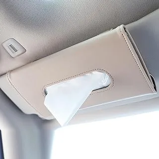 Showay Car Tissue Holder, Mask Refillable Mask, Sun Visor Napkin Holder For Car, Face Hanging Paper Towel Clip, Pu Leather Box, Beige