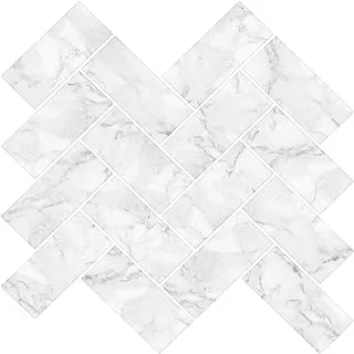 In Home NH2358 Herringbone Carrara Peel Stick Backsplash Tiles, White & Off-White