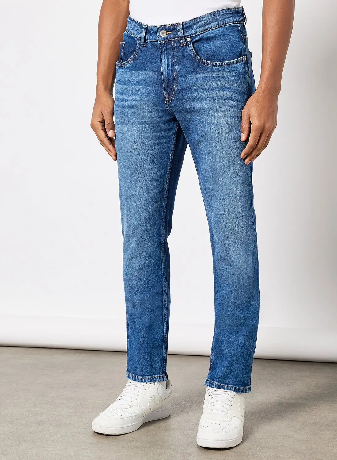 QUWA Washed Straight Jeans Light Blue