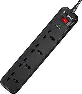 Honeywell Surge Protector, 4 Universal Sockets, 2 Meter Cord, 15000Amp, Device Secure Warranty, Automatic Overload Protection, Spike Guard/Extension Board, Master Switch, 3Year Manufacturer Warranty