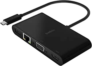 محول الوسائط المتعددة Belkin Usb C موزع USB C W / VGA ، 4K Hdmi ، Usb 3.0 ، منافذ Ethernet 100W Passsthrough Power لأجهزة Macbook Pro ، Ipad Pro ، Surface Pro ، Chromebook More ، Avc004