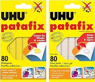 حزمة عرض UHU Patafix X 2 ، وسادات لاصقة قابلة للإزالة وقابلة لإعادة الاستخدام ، وسدادات قابلة لإعادة الوضع والتقطيع ، 160 وسادة ، أصفر وأبيض ، متنوعة ، 39125 + 44390