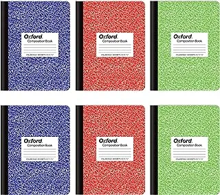 Oxford Composition Notebook 6 Pack, College Ruled Paper, 9.75 X 7.5 Inches, 100 Sheets, Assorted Marble Covers. 2 Each: Blue, Green, Red (63763)