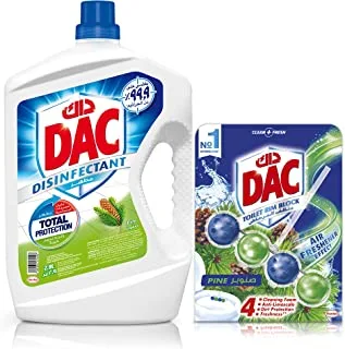 Dac Disinfectant & Floor Cleaner, Pine 4.5L And Dac Toilet Rim Block, Power Active, Pine 50G