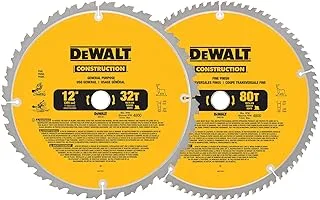 DEWALT 12-Inch Miter Saw Blade, Crosscutting, Tungsten Carbide, 80-Tooth, 2-Pack (DW3128P5)