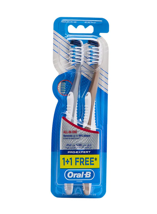 Oral B Pro-Expert All-in-One Medium Manual Toothbrush Pack of 2 Multicolour