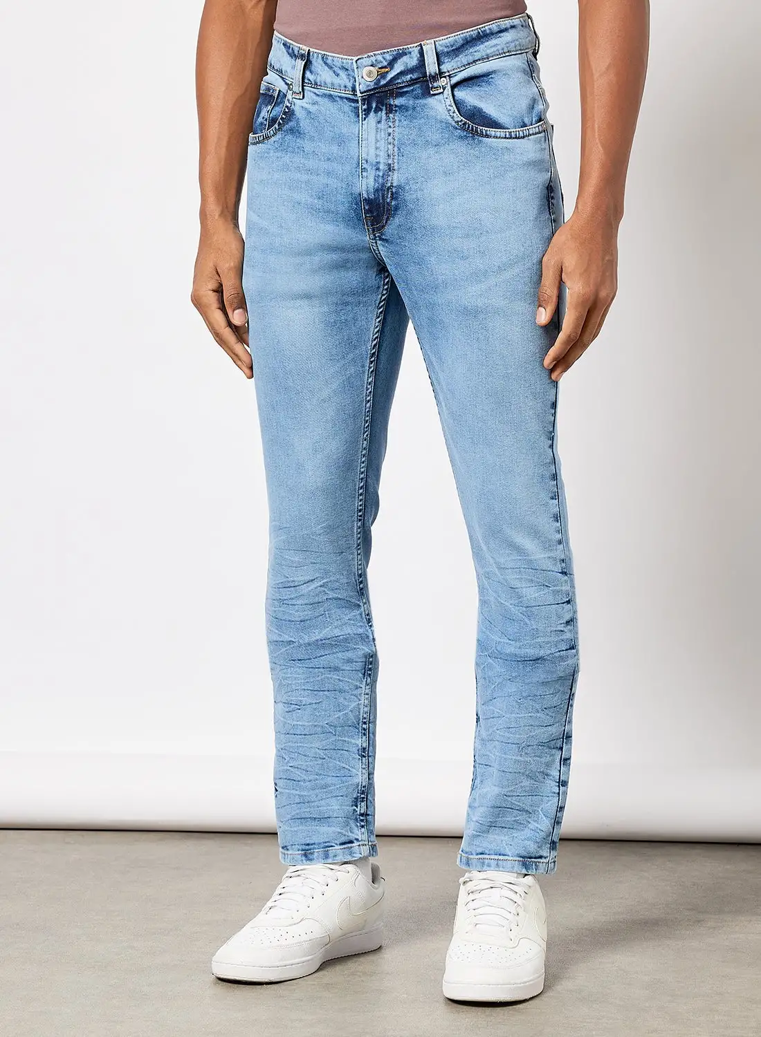 QUWA Washed Straight Jeans Light Blue