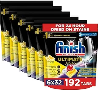 Finish Powerball Ultimate Dishwasher Detergent Tablets for Ultimate Clean & Shine, 192 Tabs (32 Tabs, Pack of 6)