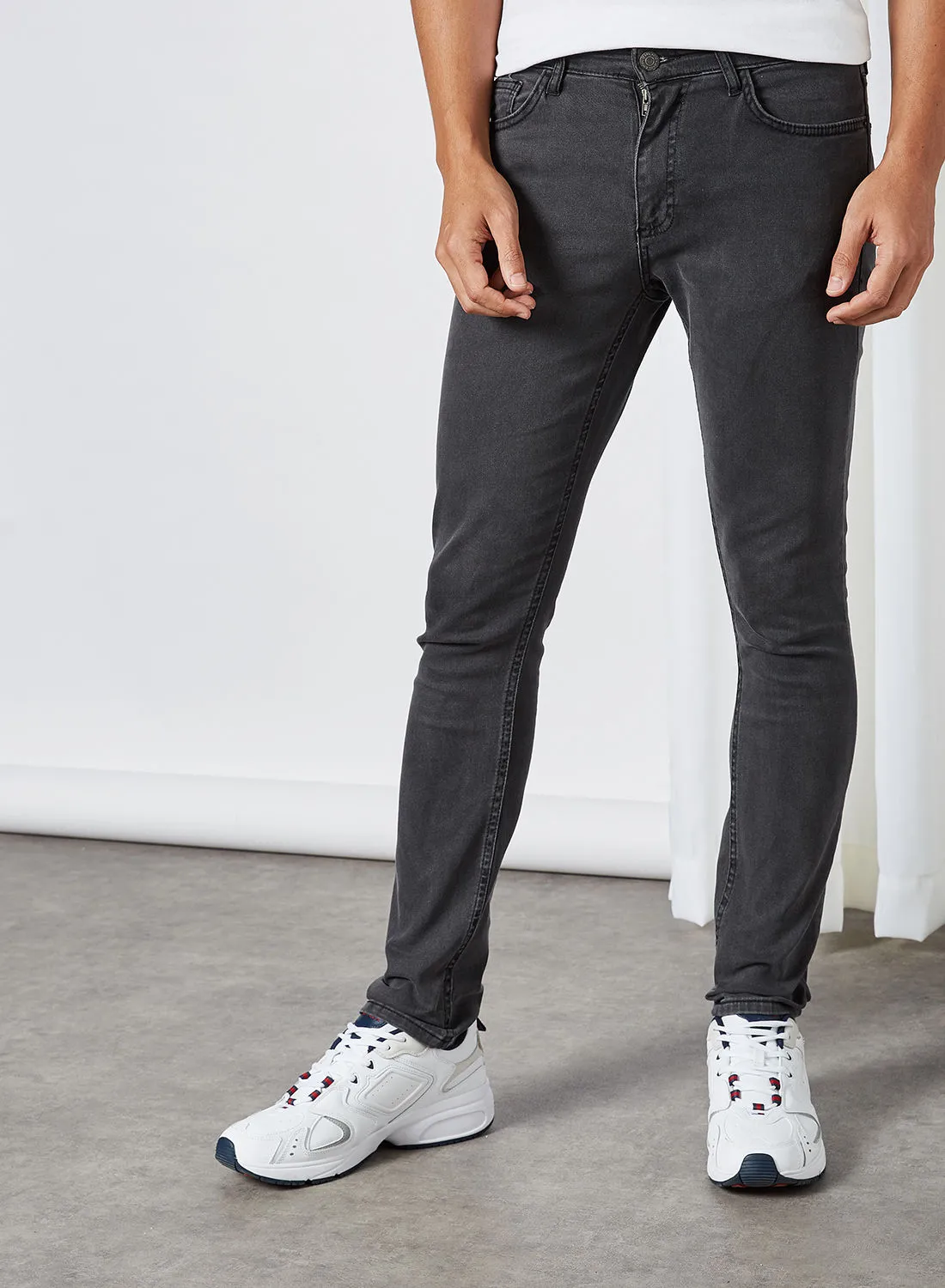 KOTON Front Zip Closure Mid Rise Jeans Grey