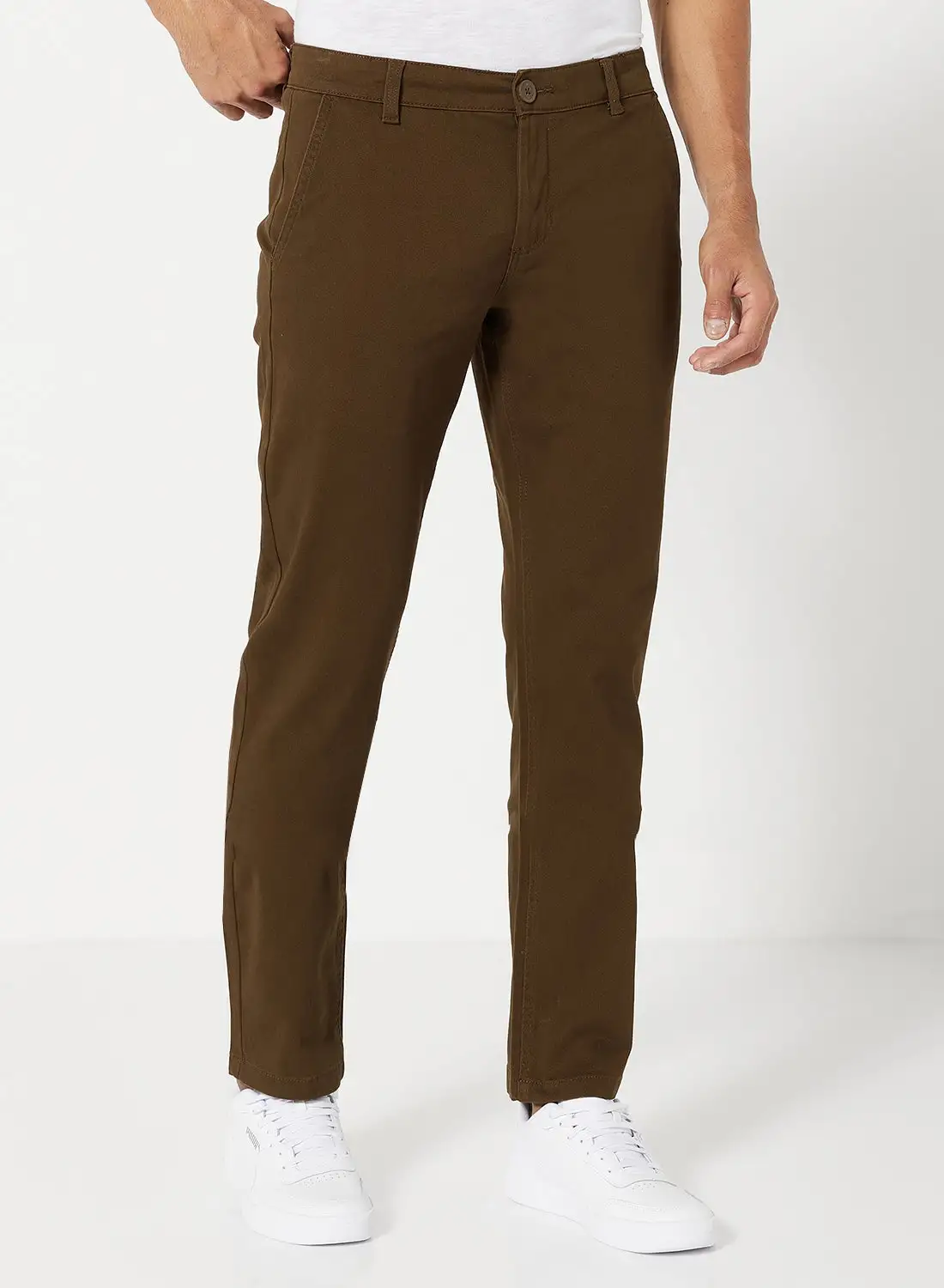 Noon East Solid Pattern Premium Straight Fit Pants Brown