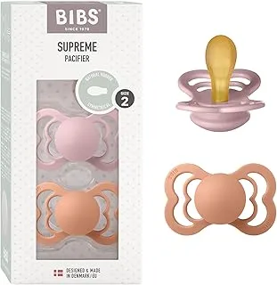 Bibs Supreme Latex لهاية لعمر 6+ أشهر للأطفال الصغار قطعتان ، مقاس 2 ، وردي برقوقي / خوخي