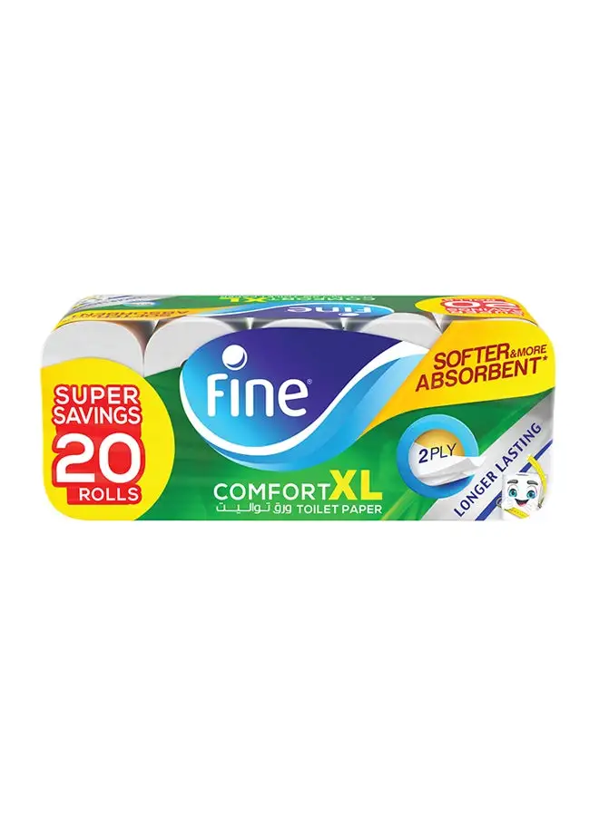 Fine Long Lasting, Absorbent, Sterilized, Soft, Flushable Toilet Paper, 2 Ply Pack Of 20 White