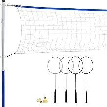 Franklin Sports Badminton Sets - Portable Badminton Nets + Rackets - Backyard Lawn + Beach Badminton Sets with (4) Steel Rackets + (2) Birdies Included - Adult + Kids Sets