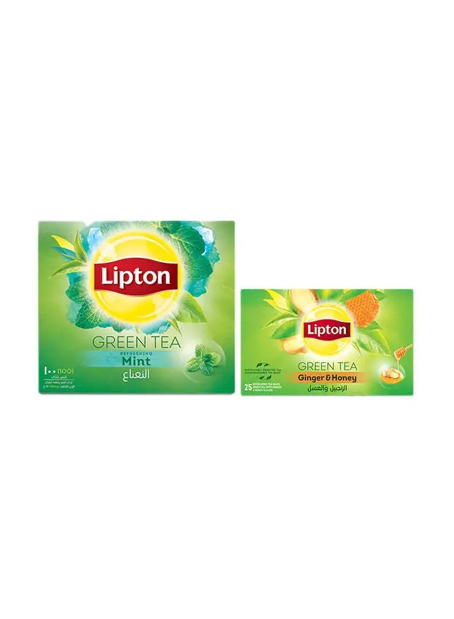 Lipton Green Tea Mint 100 Bags With Ginger And Honey 25 Bags 1.5grams Pack of 2