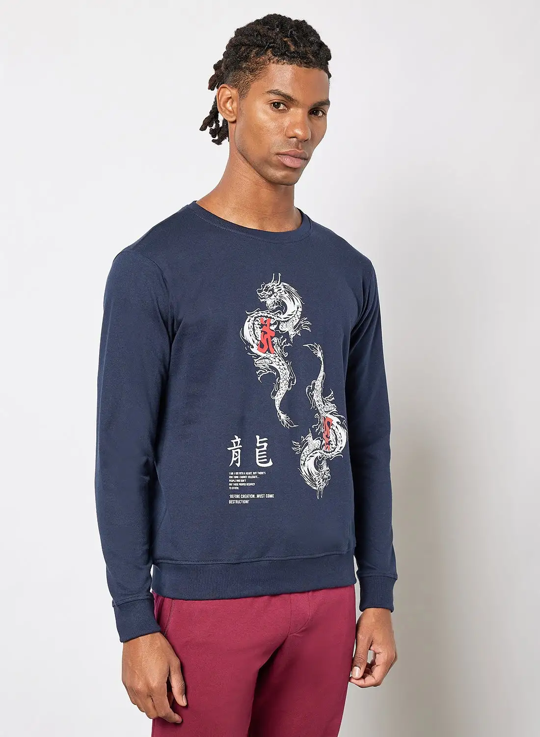 QUWA Casual Printed Sweatshirt Blue