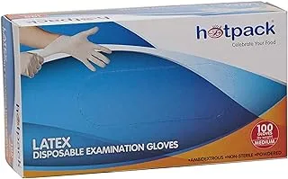 Hotpack Disposable hygienic Latex Gloves Powder Free Large, Non Sterile, Food Safe, 100 Pieces