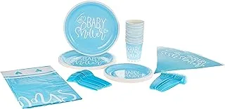 114-Piece Baby Shower Boy Party Pack Tableware Cups Napkin Tissue Straws Plates Set 16 Guest