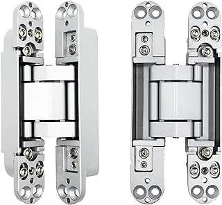 Hlmxoptimo 6Inch Hidden Door Hinges Invisible Concealed Zinc Alloy 180 Degree Swing Hinge 3 Way Adjustable Butt 6 X 2.5 1 Inch Silver (2)