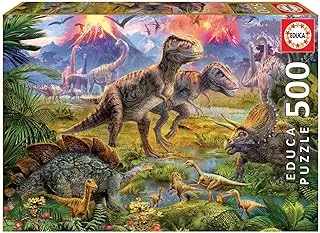 Educa - 500 piece puzzle for adults | Dinosaur Meeting. Includes Fix Puzzle glue. From 11 years old (15969)