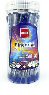 Cello Finegrip Ball Pen 0.7mm Jar Of 25Pc Blue, Nickel Silver Tip With Low Viscosity Ink.