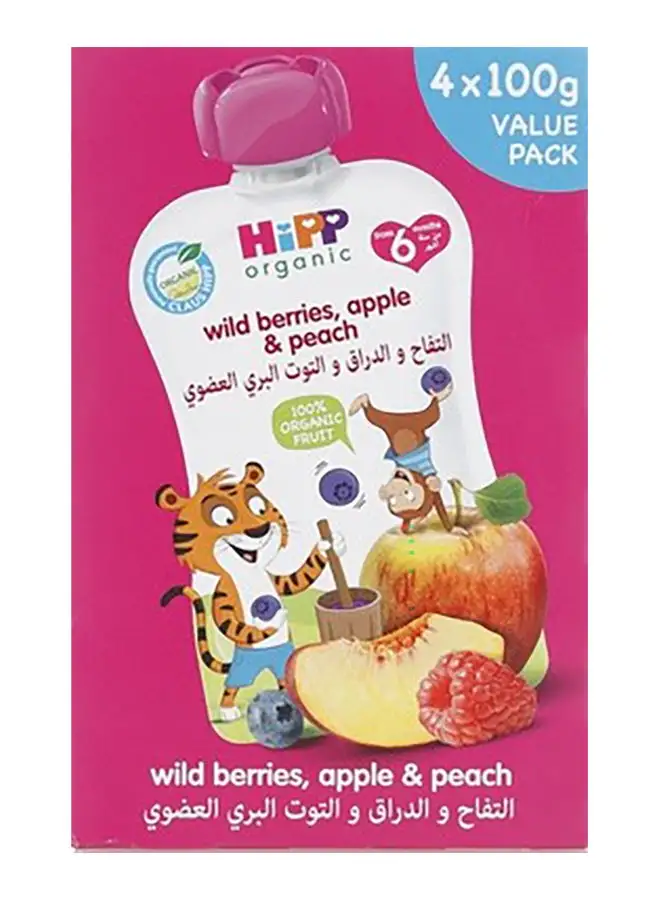 Hipp Organic Wild Berries, Apple And Peach 4 Pouch 100grams