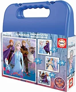 Educa - Frozen II Suitcase. Set of 4 progressive Children's Puzzles from 12 to 25 Pieces. Measurement once assembled: 16 x 16 cm. Composed of large pieces From 3 years old (18114)