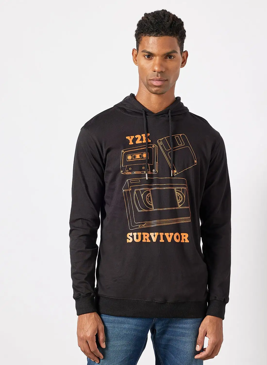 QUWA Casual Printed Sweatshirt Black