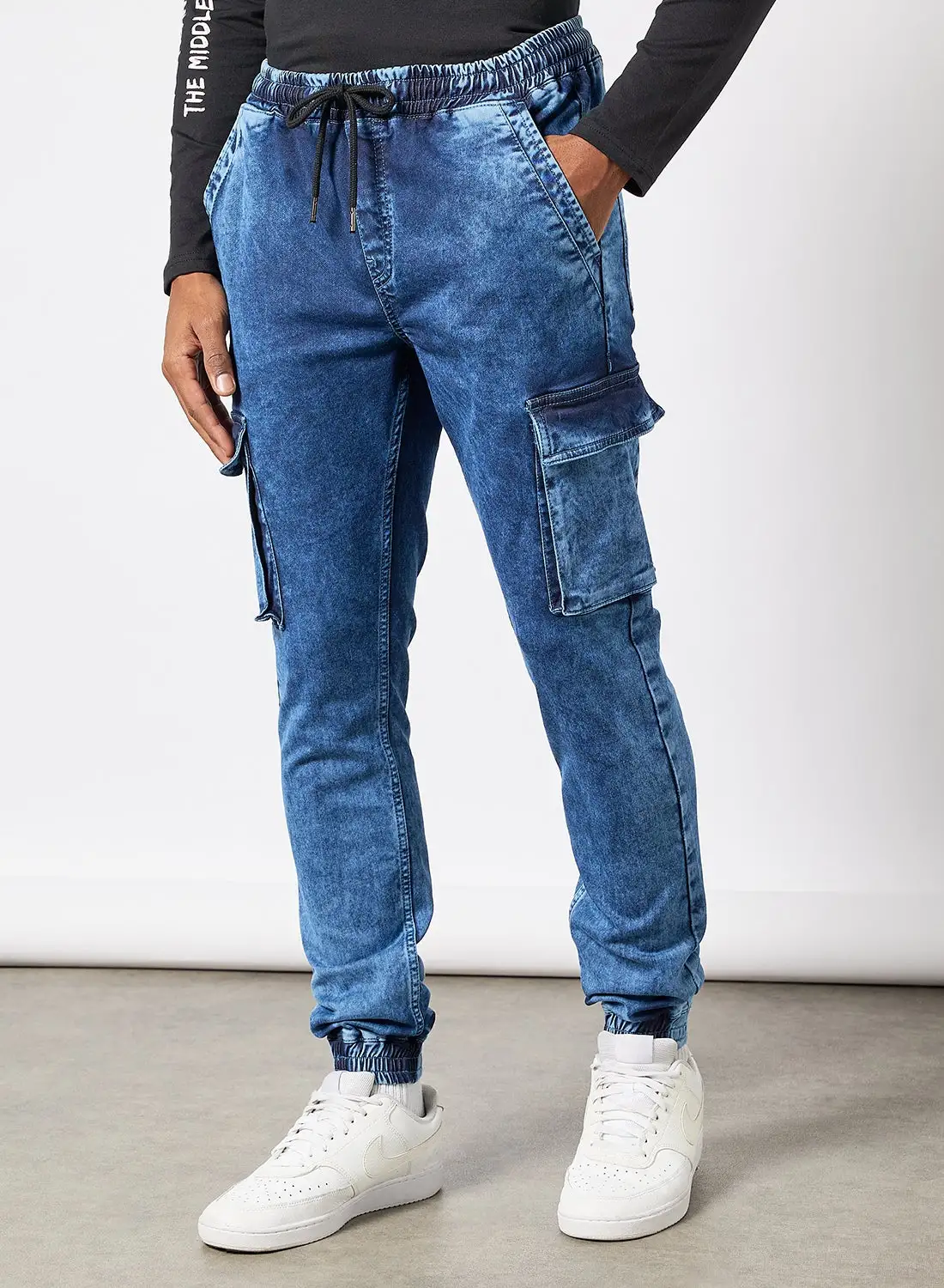 QUWA Washed Slim Tapered Jeans Light Blue