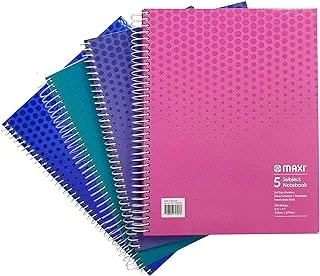 Maxi Spiral Hard Cover 5 Subject Notebook 27.9 cmX21.6 cm 200 Sheets, Assorted Colours, White, 11-Hcsub5